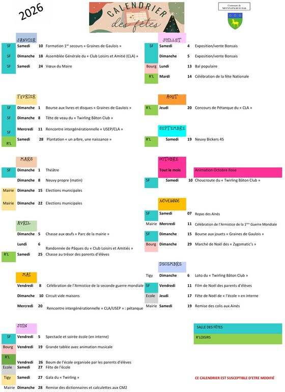 calendrier fetes 2026
