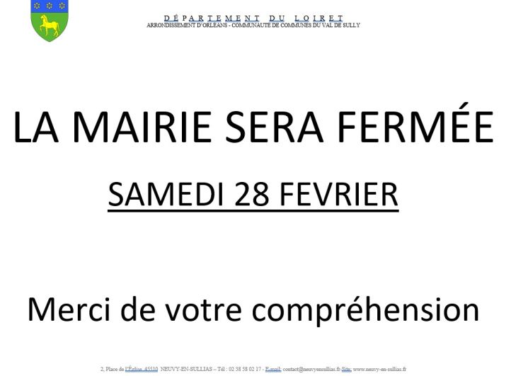 fermeture mairie 28 février