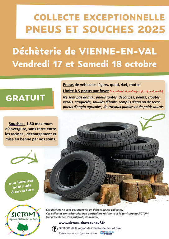 affiche collecte pneus et souches octobre 2025